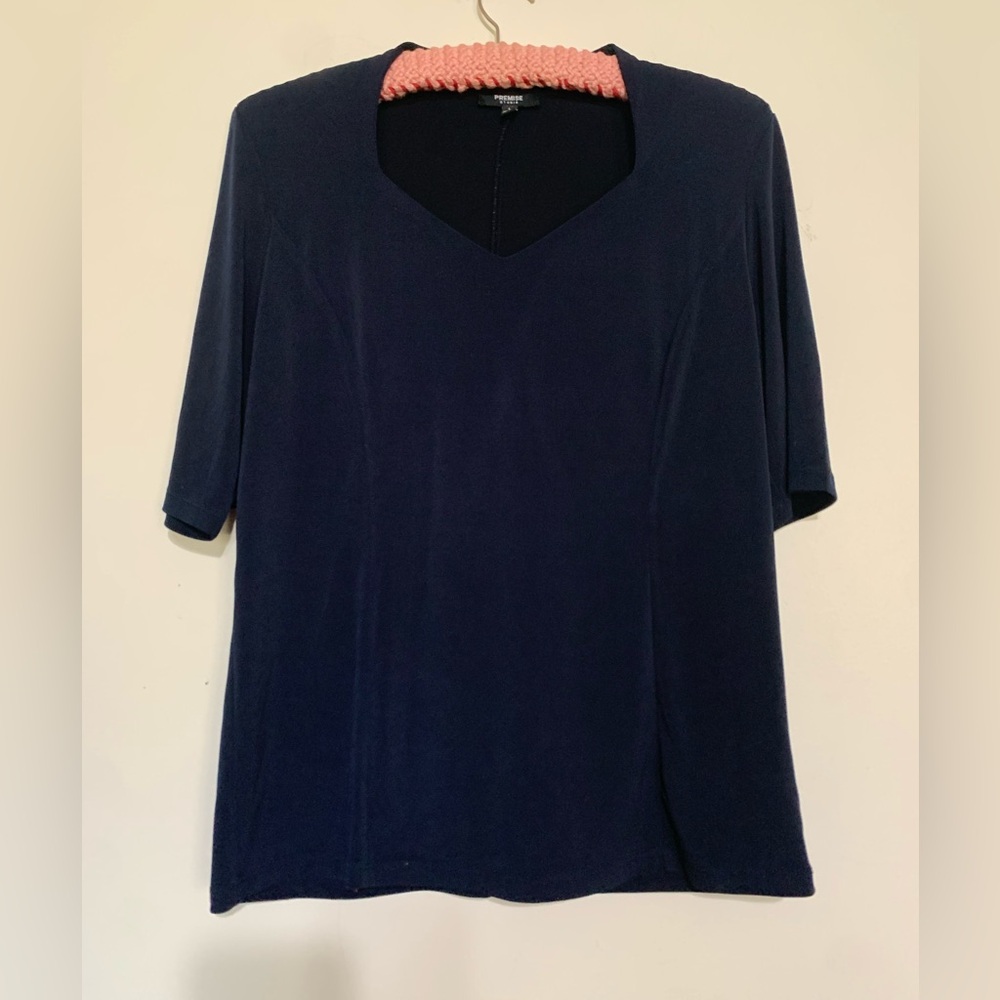 Premise Navy V-Neck Short Sleeve Top Large